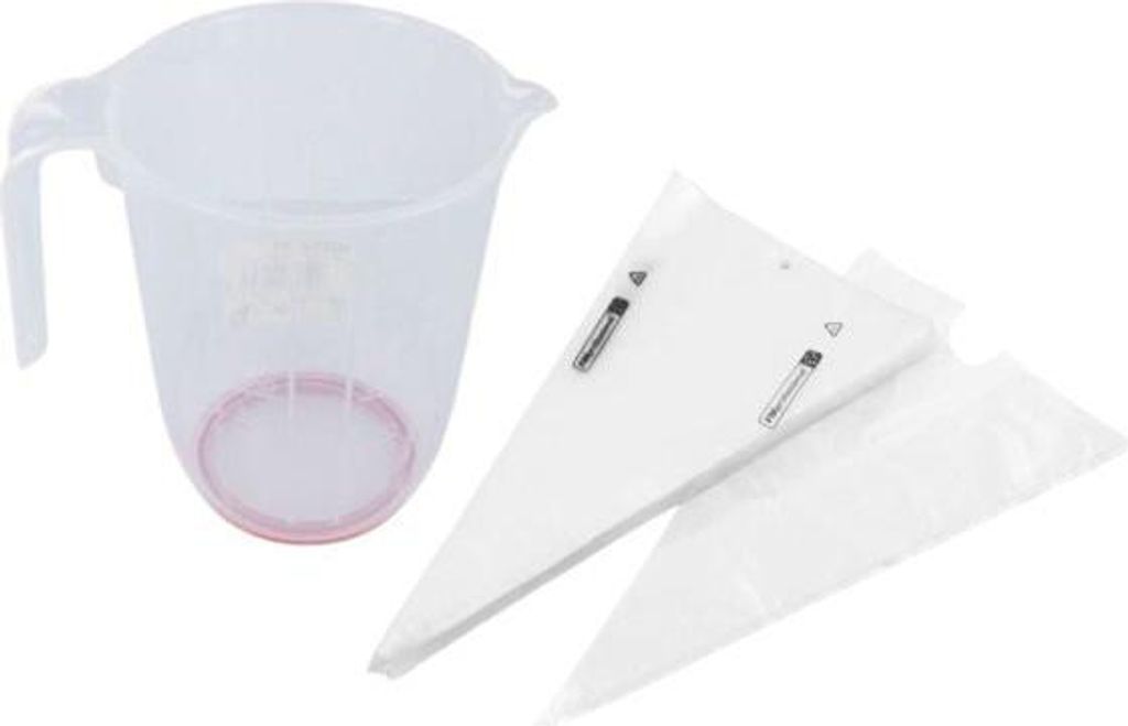 Spritzbeutel Set, 100 Stück, Profi Einweg Spritzbeutel, 1 Liter Messbecher, 50 cm, Fackelmann Professional