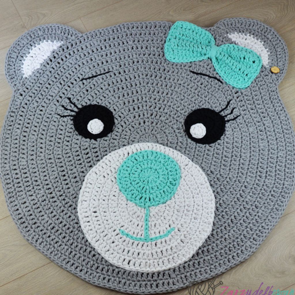 Teppich Teddybär / Teddybär / Runder Häkelteppich / 100 cm Durchmesser / 5 mm Baumwollkordelteppich / Wohnzimmerteppich / Kinderzimmerteppich / ...
