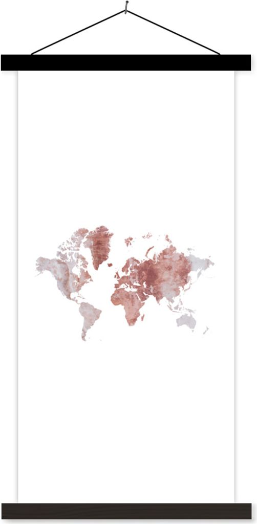 MuchoWow Textilposter Weltkarte - Rosa - Farbe 60x120 cm mit schwarzem Rahmen - Magnete