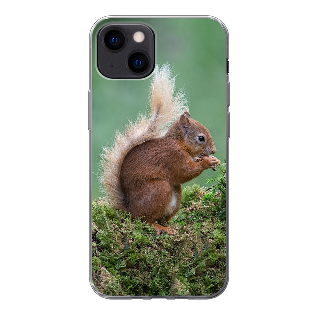 MuchoWow Handyhülle Schutzhülle Hülle für iPhone 13 mini Waldtier - Eichhörnchen - Moos Silikon Softcase Handy Hülle - Softcase