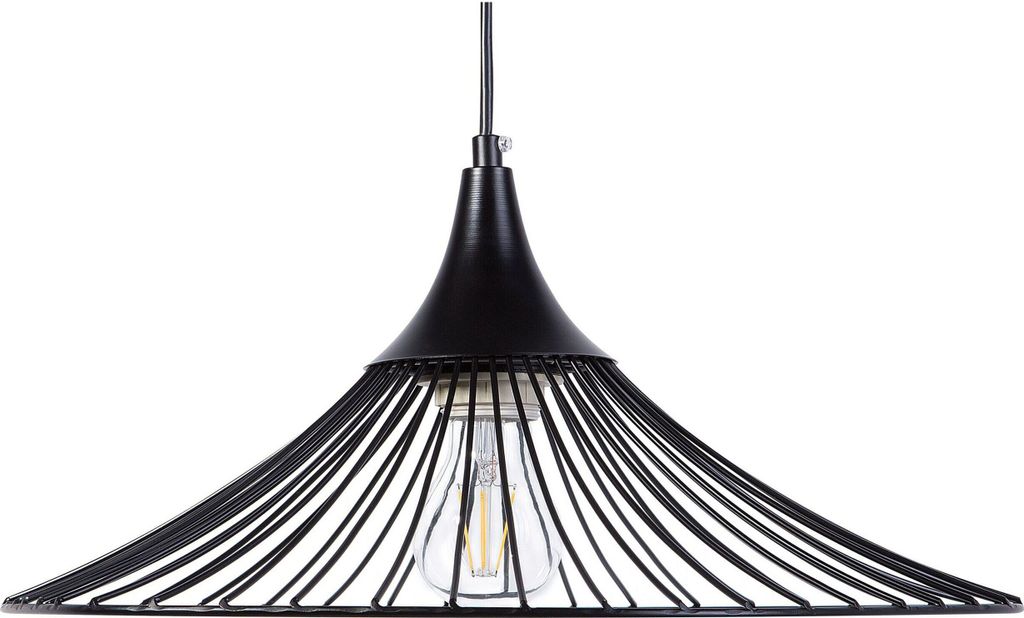 BELIANI Hängeleuchte Schwarz Metall Glühbirnen-Optik geschwungener Schirm mit Gitter in Trichterform für Wohnzimmer Esszimmer Minimalistischer Stil