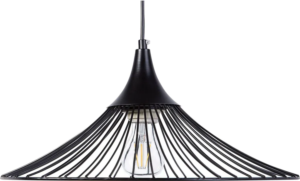 Lampe avec Abat-jour Incurvé et Grille Entonnoir en Métal Noir Mat
