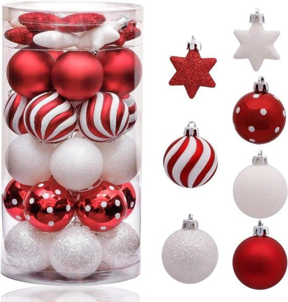 35 boules de Noël 5 cm rouges dégradées - Décoration incassable Premium