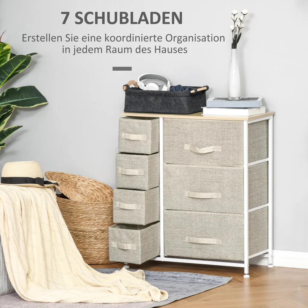 Commode 7 tiroirs en tissu structure métal gris clair - Design Industriel - 4