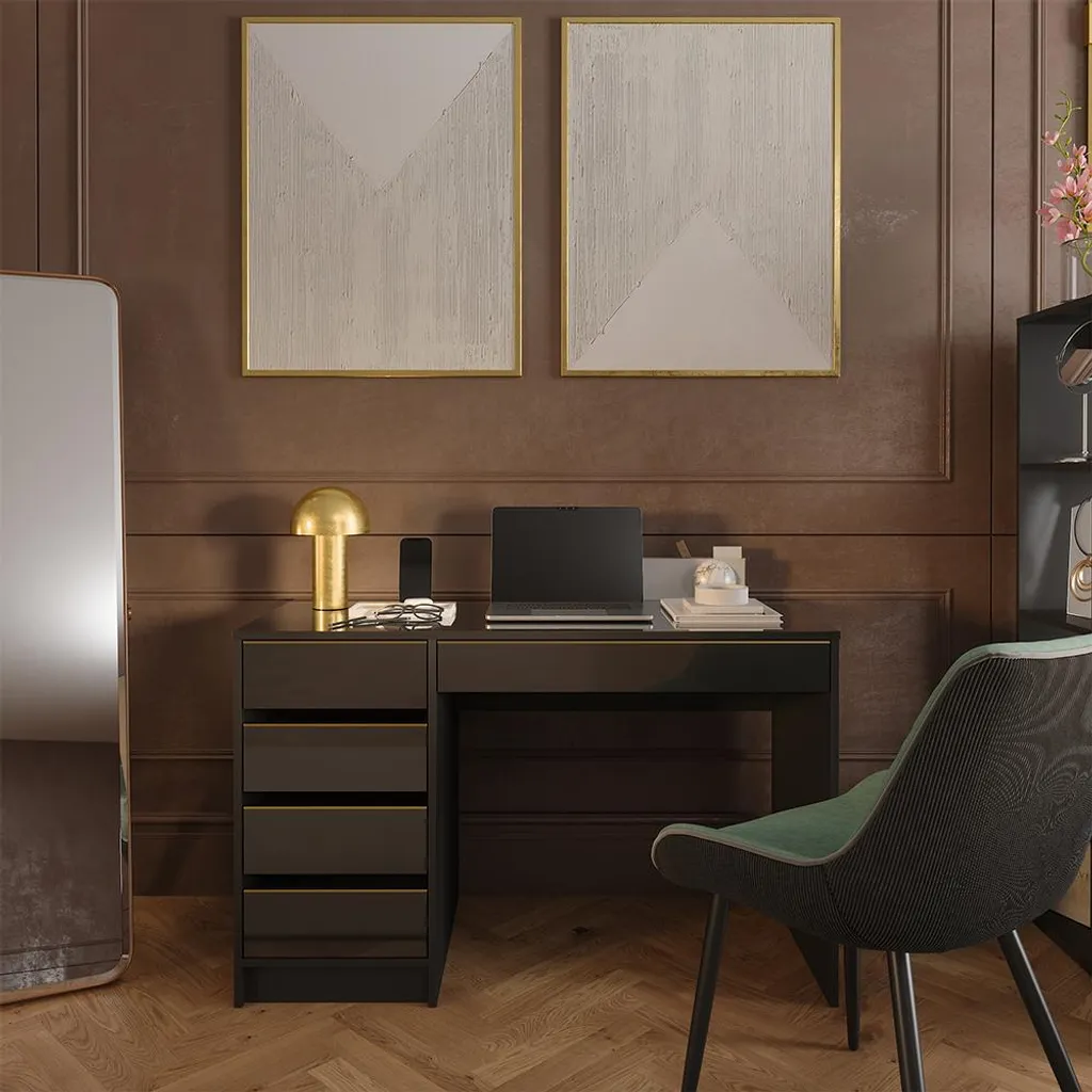 Bureau de Travail Noir Brillant 120x55 cm Vicco Sherry avec Rangement