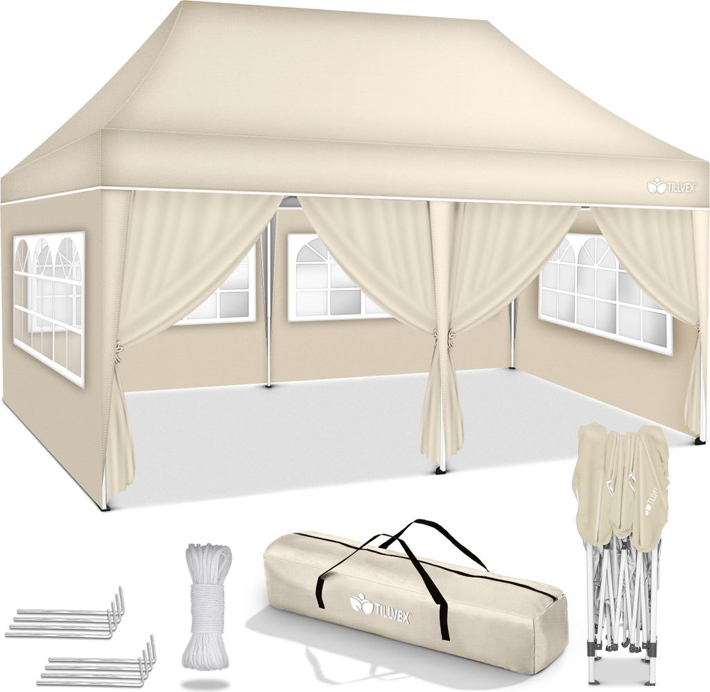 tillvex gazebo 3x6m - con 6 pareti laterali Beige Immagine del prodotto 