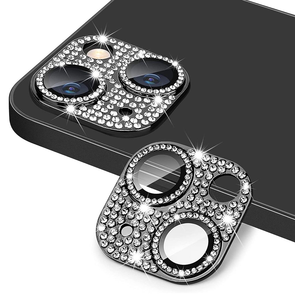 Für Apple iPhone 15 / 15 Plus Glitzer Schutzglas Kamera Linse H9 Hart Glas Schwarz