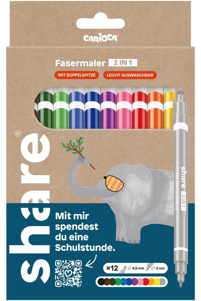 share Fasermaler 2in1, sort. basic, 12 Stk