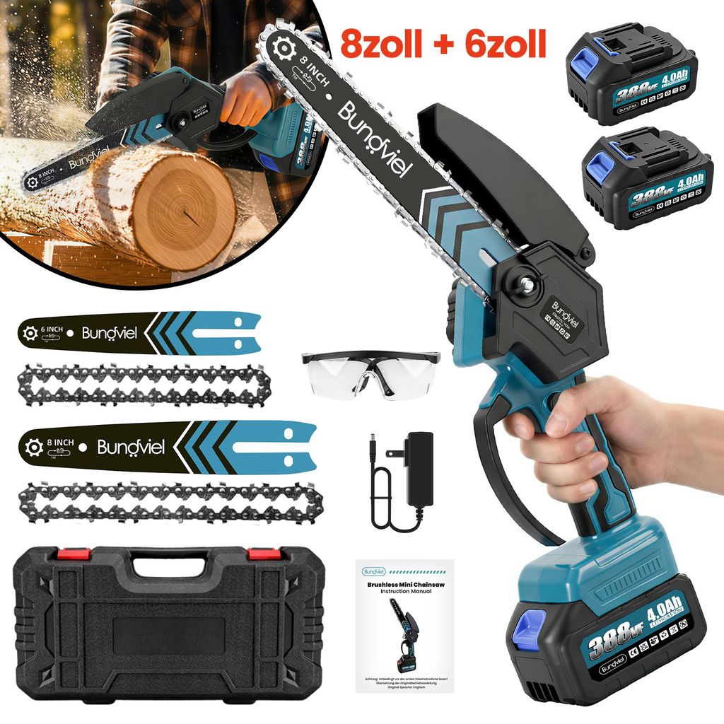 6+8 Zoll Akku-Kettensäge 2x 21V 4000mAh, mini kettensäge Produktbild 