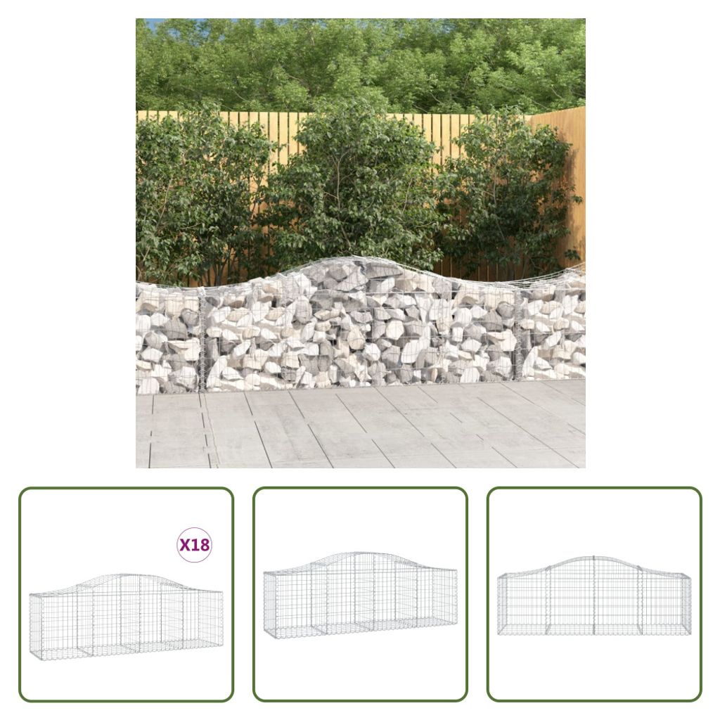 The Living Store Gabionen mit Hochbogen 18 Stk. 200x50x60/80 cm Verzinktes Eisen