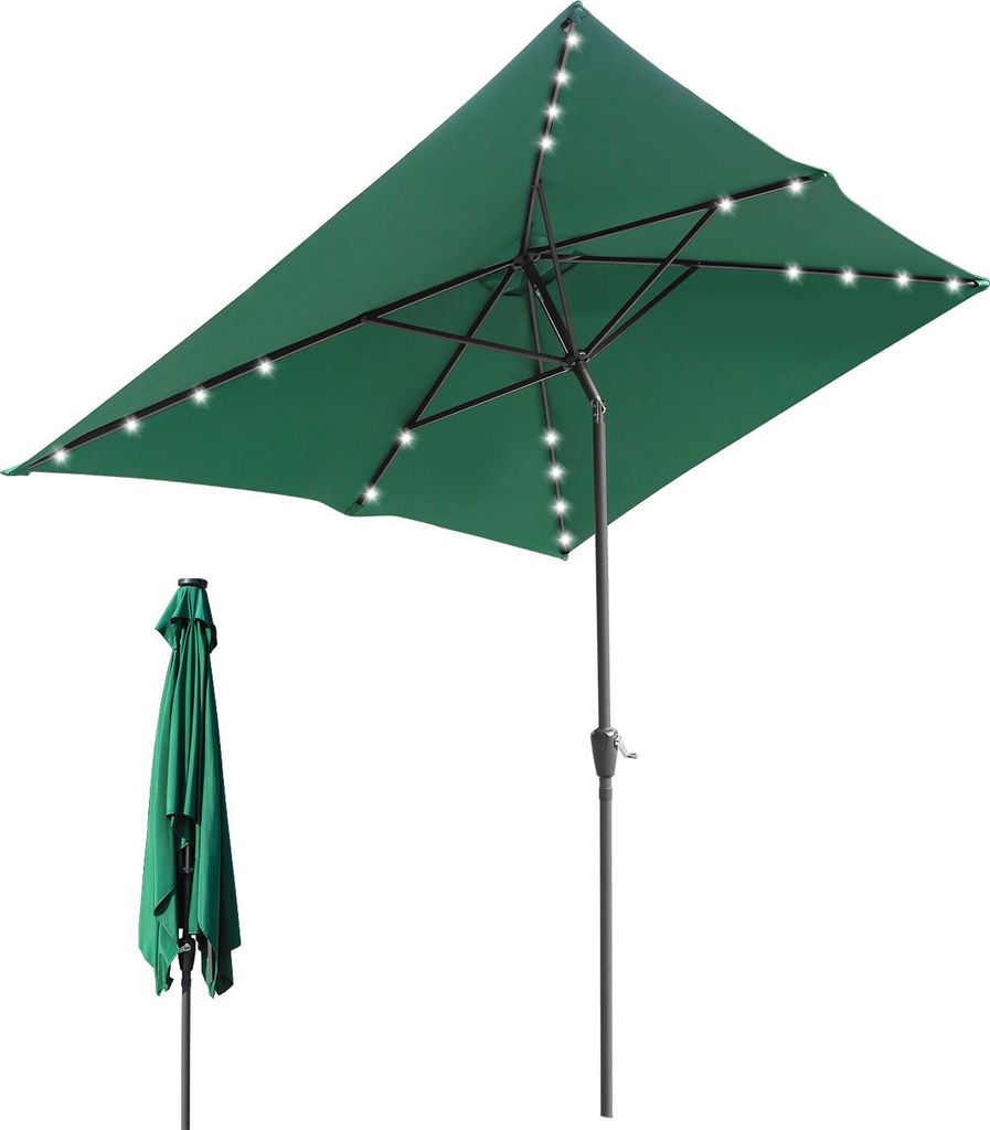 Faziango Terrassen-Sonnenschirm 2 × 3 m mit LED – Optimaler Sonnenschutz für Außenbereich, grün