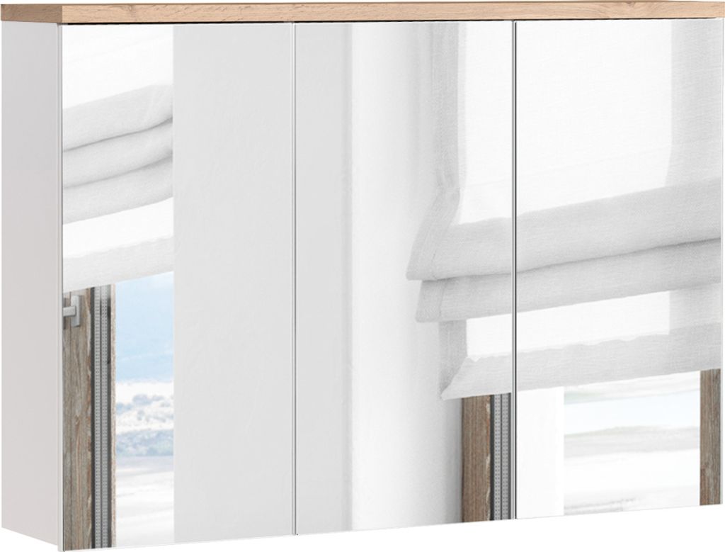 Spiegelschrank 100cm SOLNA-56, weiß mit Wotaneiche, B x H x T ca. 100 x 69 x 20cm