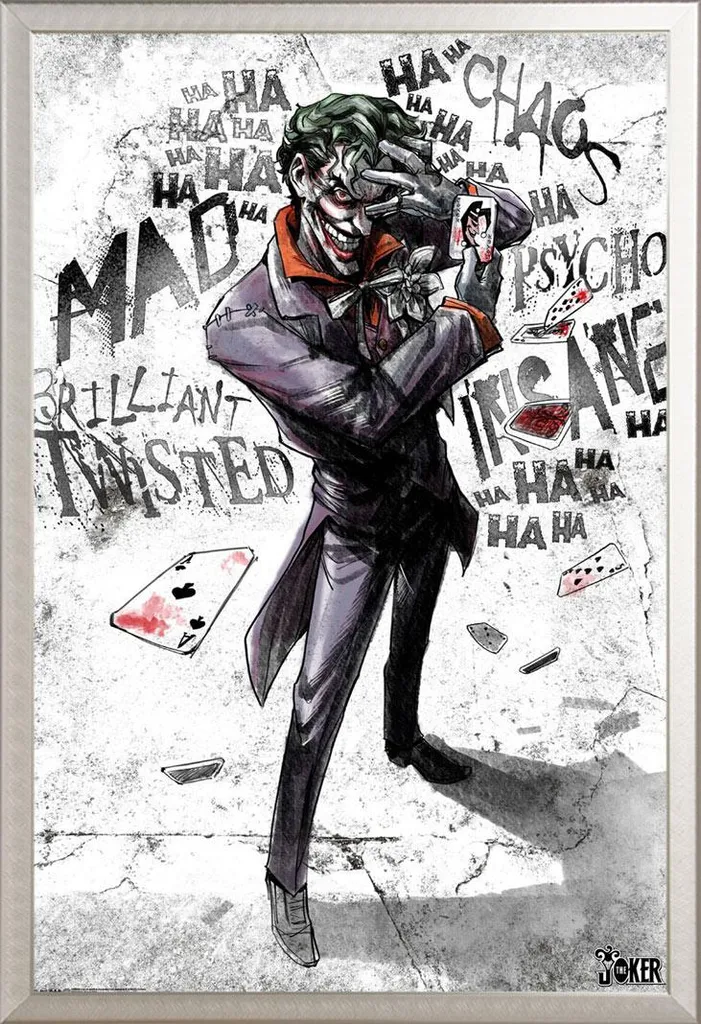 Affiche Joker DC Comics avec Cadre en Aluminium Argenté Shinsuke 61x91
