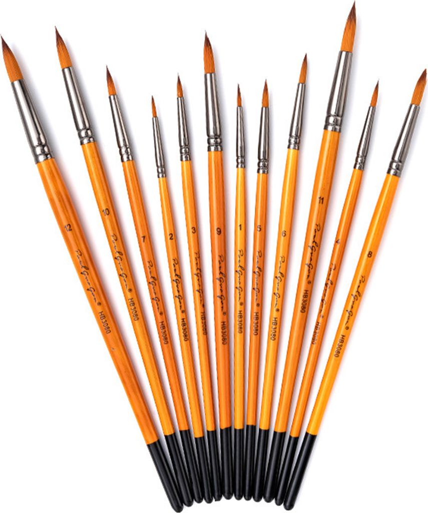 12er Pinsel-Set, Rundpinsel Malpinsel Künstlerpinsel mit Nylonhaar für Künstler, Acryl-, Aquarell-, Gouache- und Gesichtsbemalung