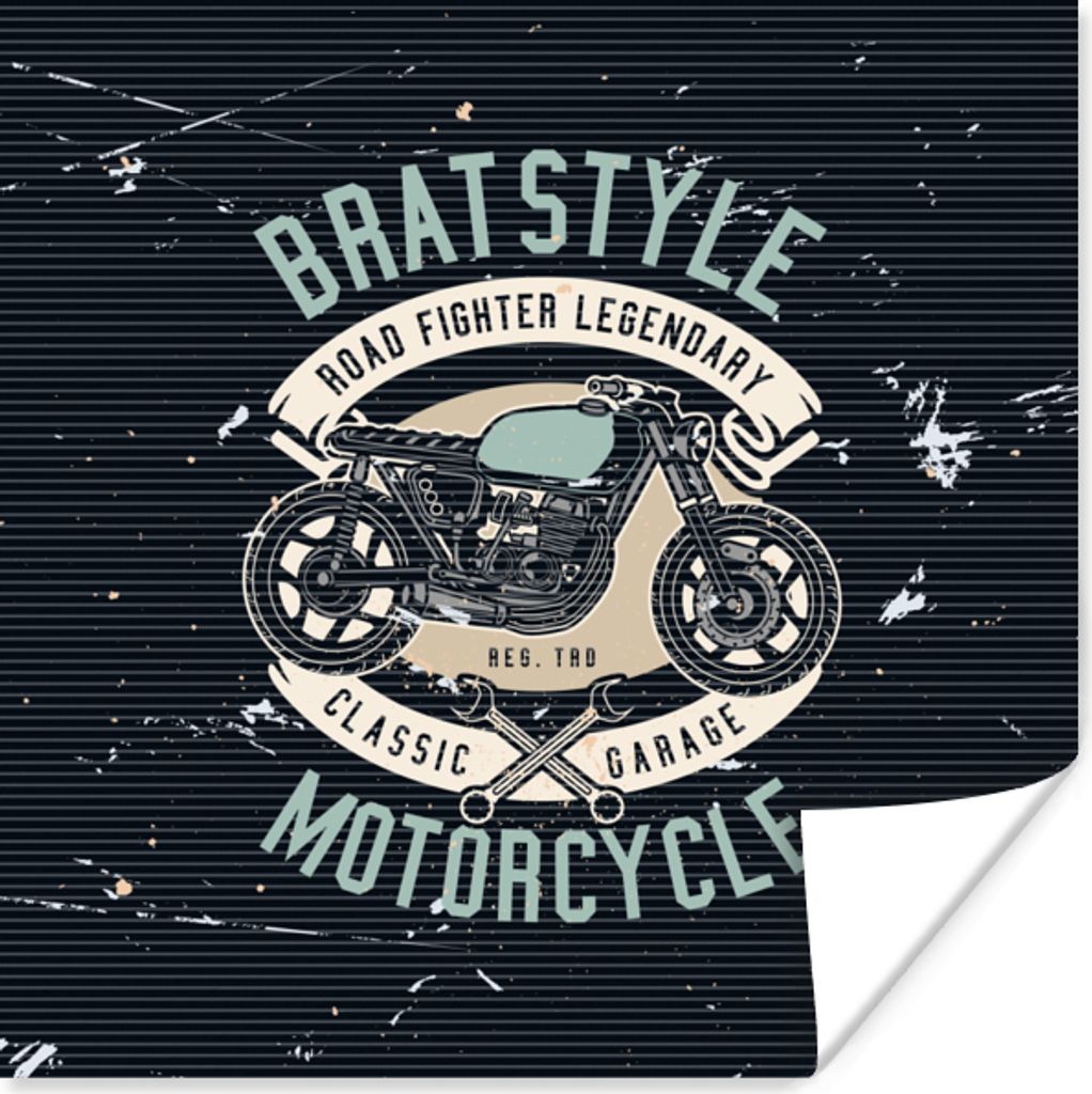 MuchoWow Poster Mancave - Motorrad - Retro - Zeichnung 50x50 cm - Wohnzimmerdekoration