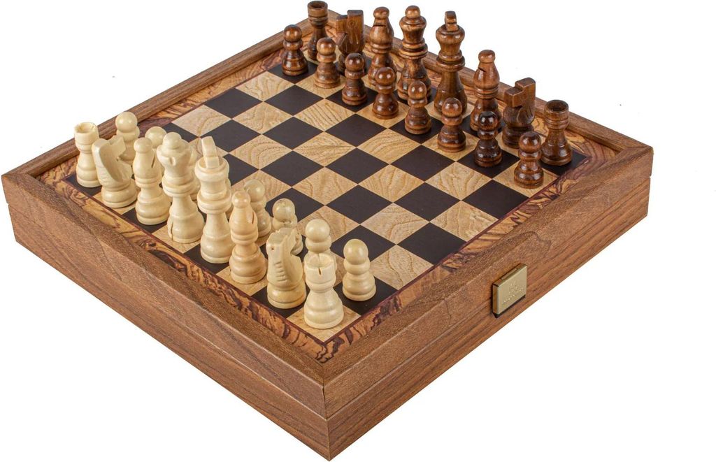 Manopoulos 2-in-1 Spiele-Set – Walnuss-Optik – Schach & Backgammon Kompakt (27x27 cm)