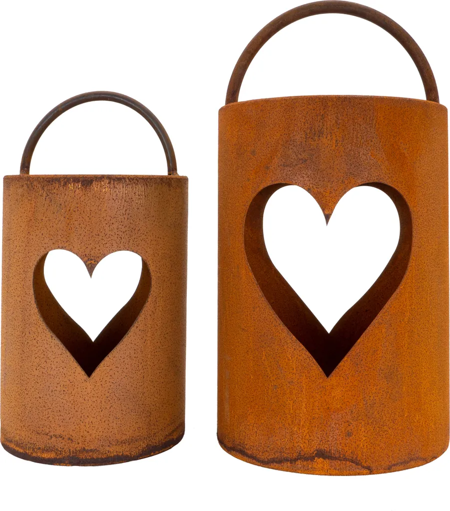 Rostikal Lot de Lanternes Cœur en Métal Rouille Déco de Jardin Design