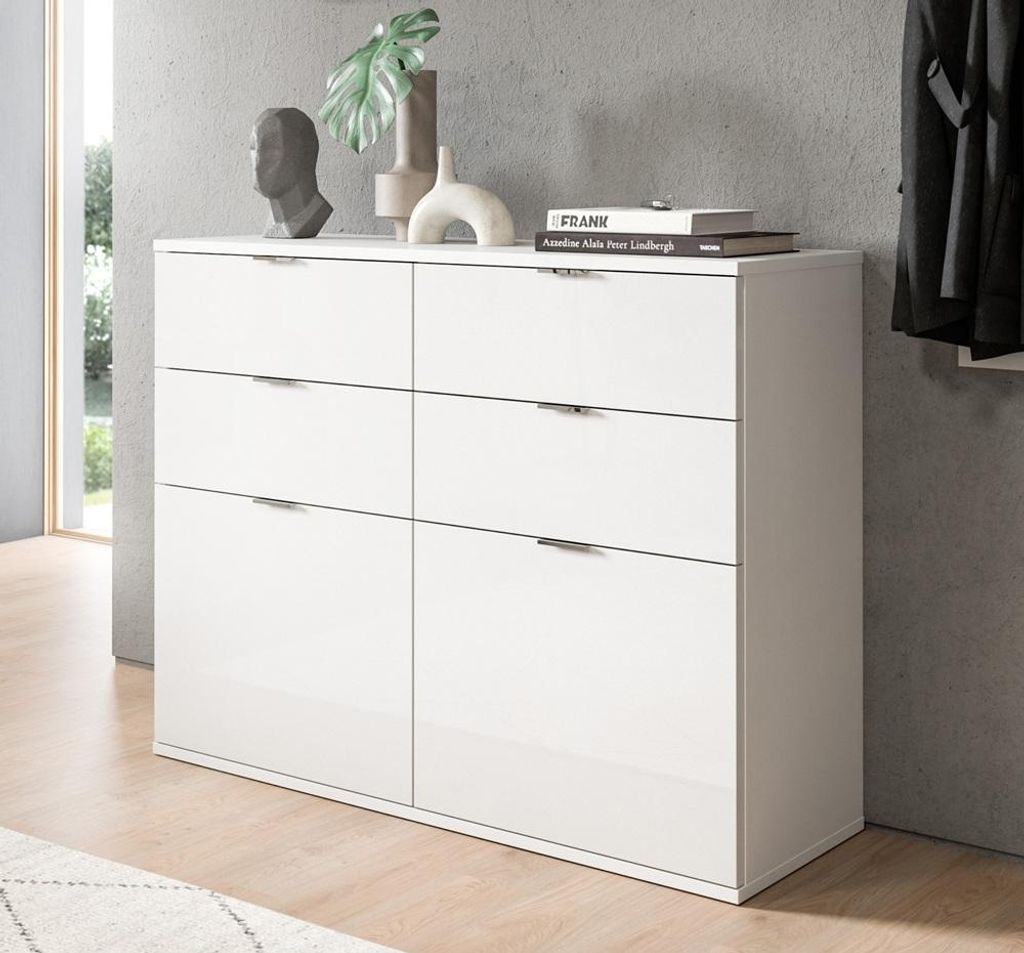 ProjektX Schuhschrank 4 Schubladen 2 Klapptüren weiß Hochglanz.