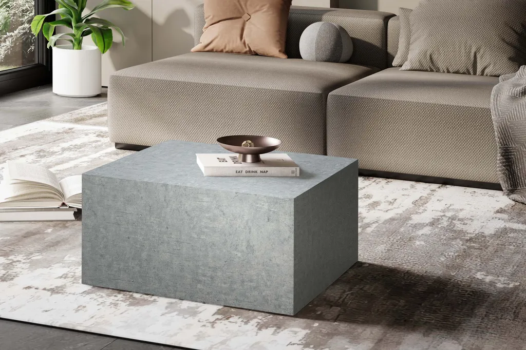 Table basse cube aspect béton gris 60cm design monobloc pour intérieur - 2
