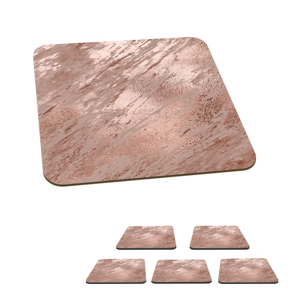 KitchenYeah Glasuntersetzer Quadratisch 6er Set Marmor - Muster - Rosa 10x10 cm Untersetzer für Gläser - Getränkeuntersetzer - Tischplattensch...