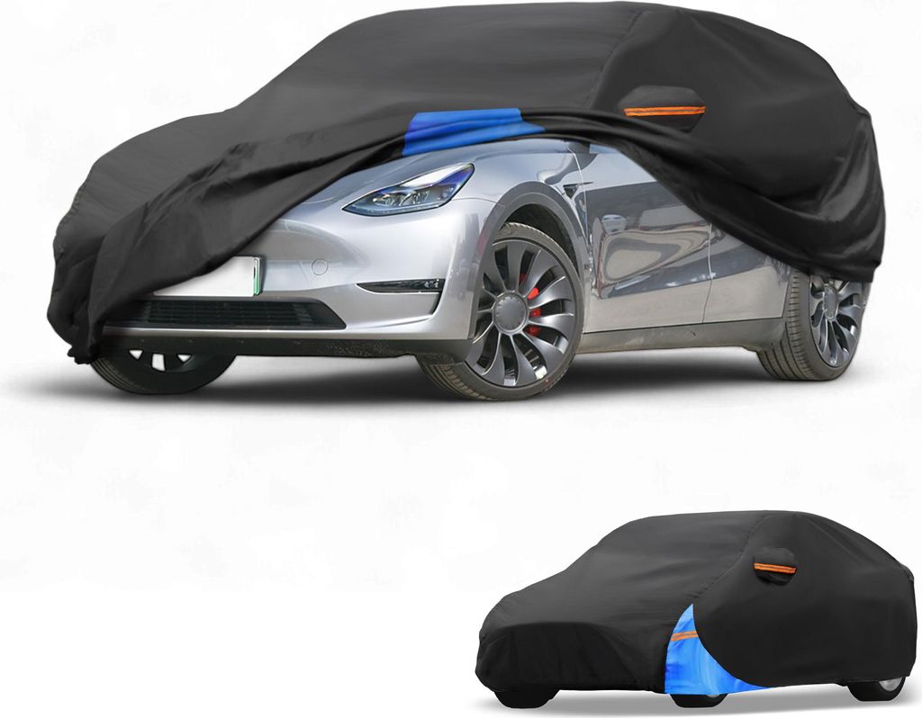 Autoabdeckung Wasserdicht Alle Wetter Automobil Au?en Anti-UV Regenschutz Vollabdeckung fš¹r Tesla Model Y 2020-2024 210D Oxford-Stoff Schwarz Bl...