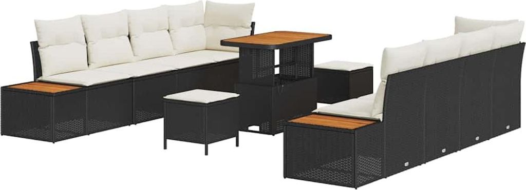 Gartensofa-set 11 pcs Schwarz Poly-Rattan