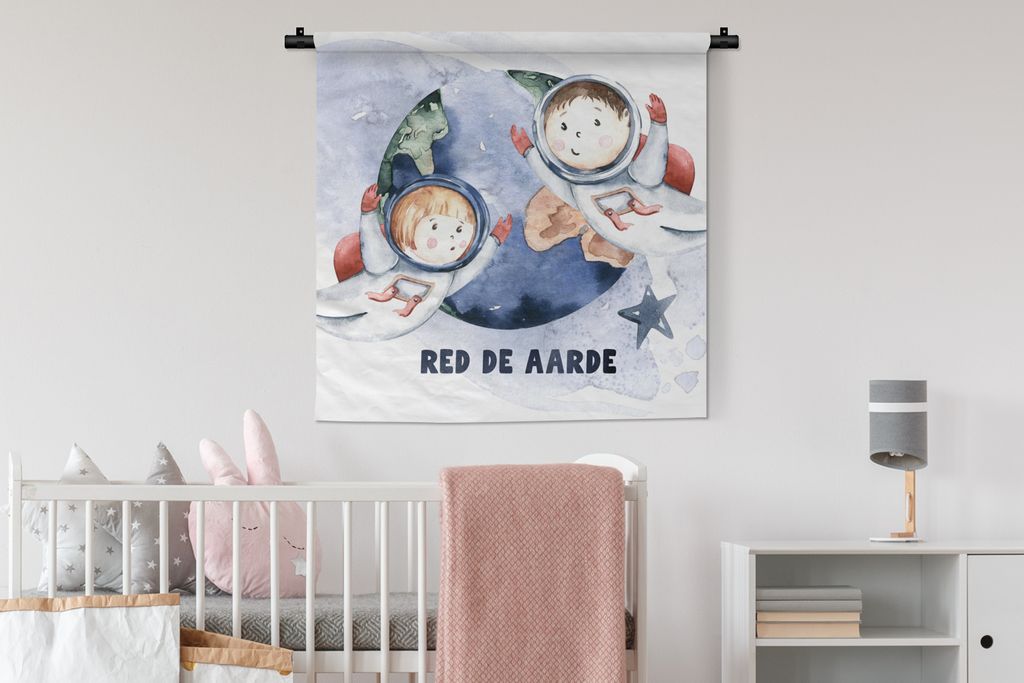 MuchoWow Wandteppich Wandbehang Zitate - 'Rette die Erde' - Sprichwörter - Weltraum - Junge - Mädchen - Kinder 90x90 cm Tapisserie Dekoration W...
