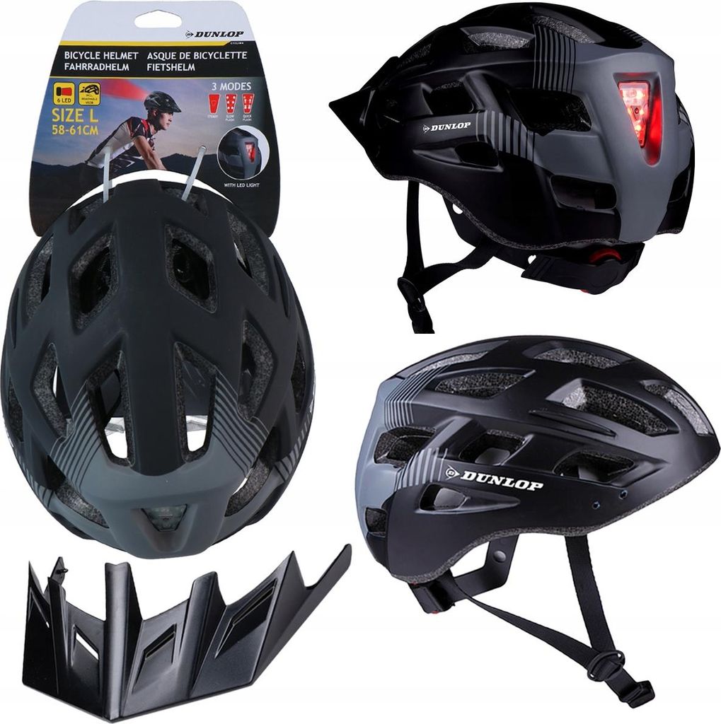DUNLOP KASK Rowerowy L regulowany czerwone światło LED z Zdjęcie produktu 