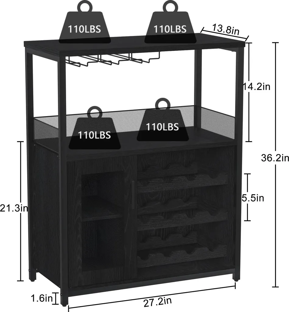 Buffet Industriel Cave à Vin Bois Gris Foncé - Rangement Modulable