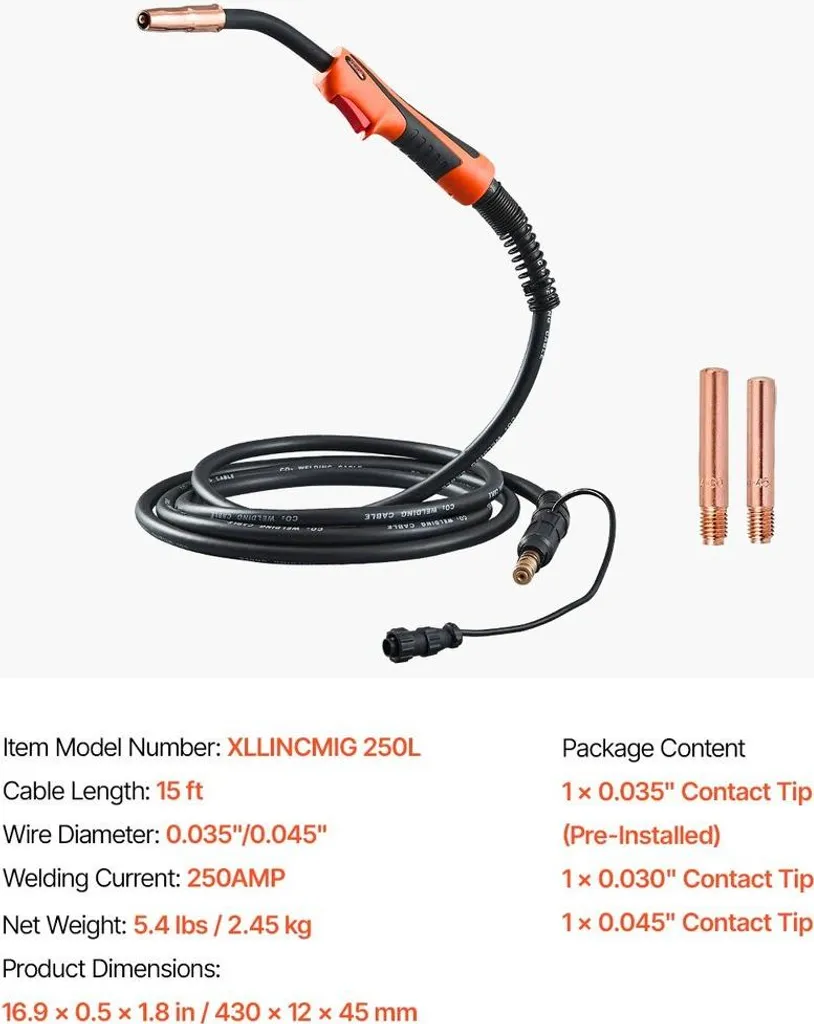 Torche de soudage MIG MAG 250A robuste avec faisceau long de 4,5m
