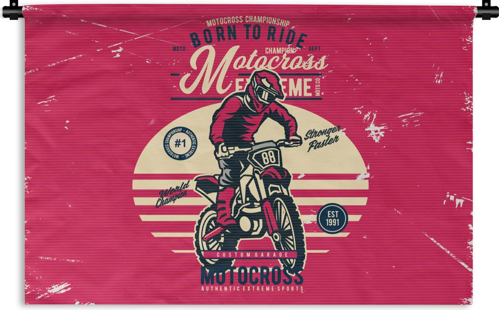 MuchoWow Wandteppich Wandbehang Mann - Motorrad - Oldtimer 120x80 cm Tapisserie Dekoration Wandtuch - Wanddekorationen - Wandtücher