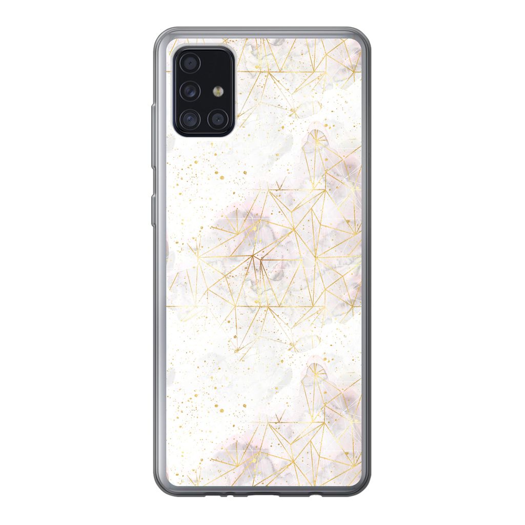MuchoWow Handyhülle Schutzhülle Hülle für Samsung Galaxy A52 5G Marmor - Geometrie - Gold Silikon Softcase Handy Hülle - Umschlag