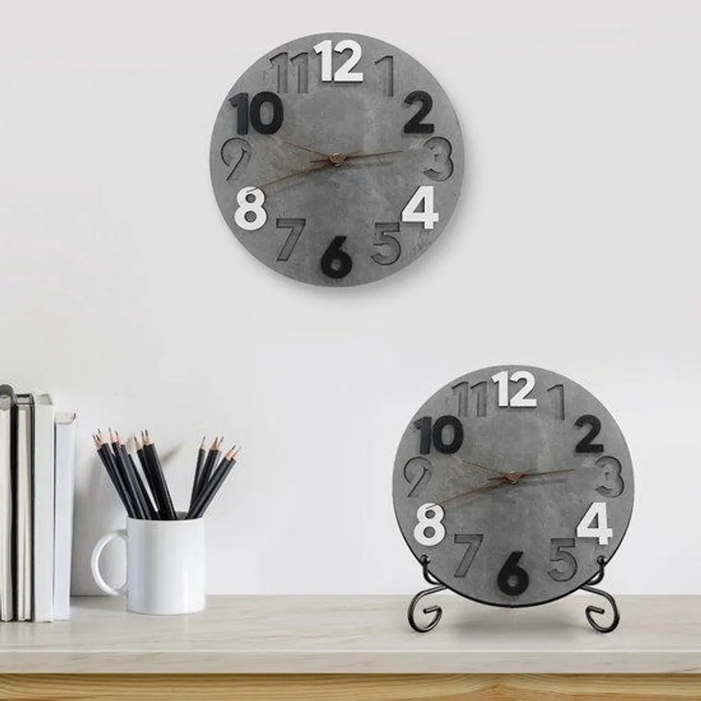Horloge murale moderne en bois gris 30 cm - Pendule sobre scandinave