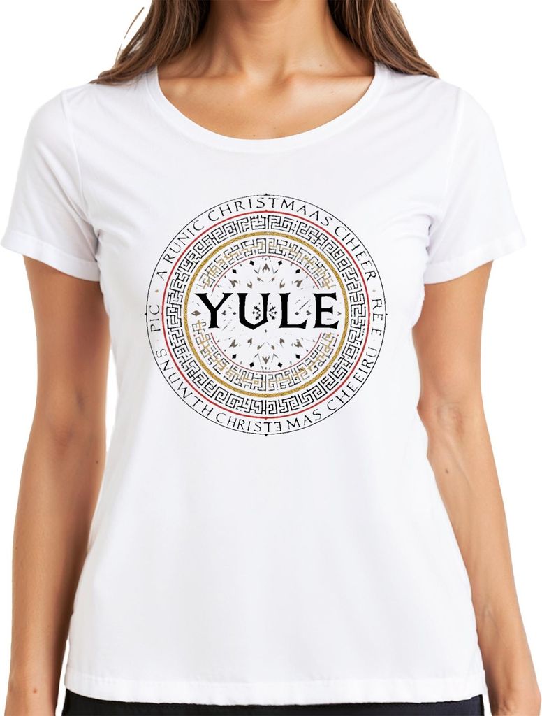 YULE Runen Weihnachtsgeschenk Wikinger Nordisch Mandala Gothic Damen T-Shirt, Weiß, XXL