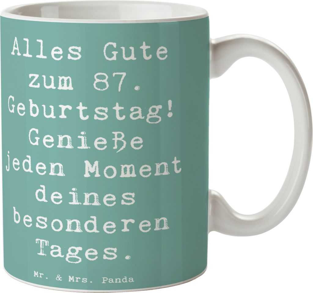 Mr. & Mrs. Panda Kaffeetasse Spruch 87. Geburtstag - Meeresbrise - Geschenk, Geburtstagsgeschenk, besonderen Tag genießen, Tasse, Trinkbecher, fr...