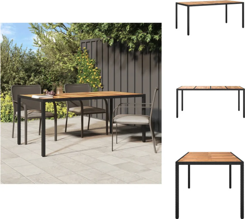 Table Jardin Polyrotin Noir et Bois Acacia Massif Résistant UV