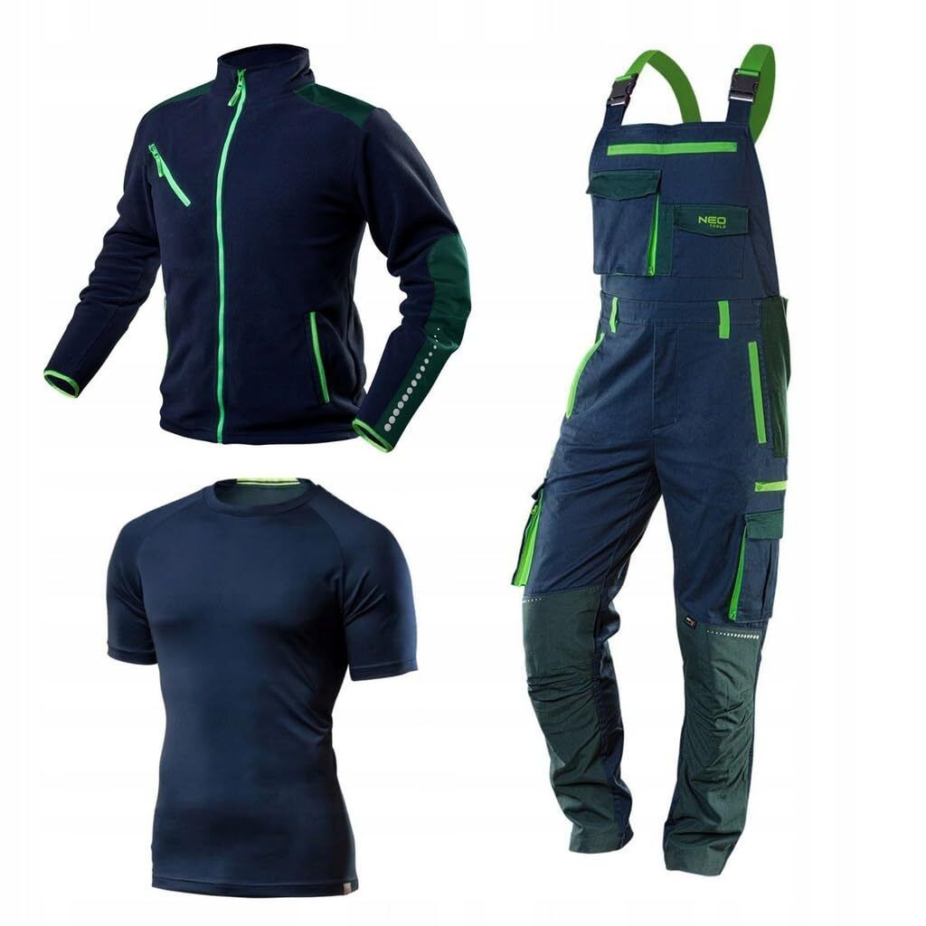 NEO TOOLS Premium Herren Arbeitskleidungssatz Gr. S - 3XL | Latz Arbeitshose, Fleece-Arbeitsjacke, Arbeits-T-Shirt | Reflektierende Elemente gr. 3XL