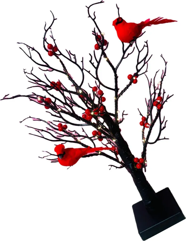 Décoration de Noël LED pour bureau et chambre d'amis motif oiseaux rouges