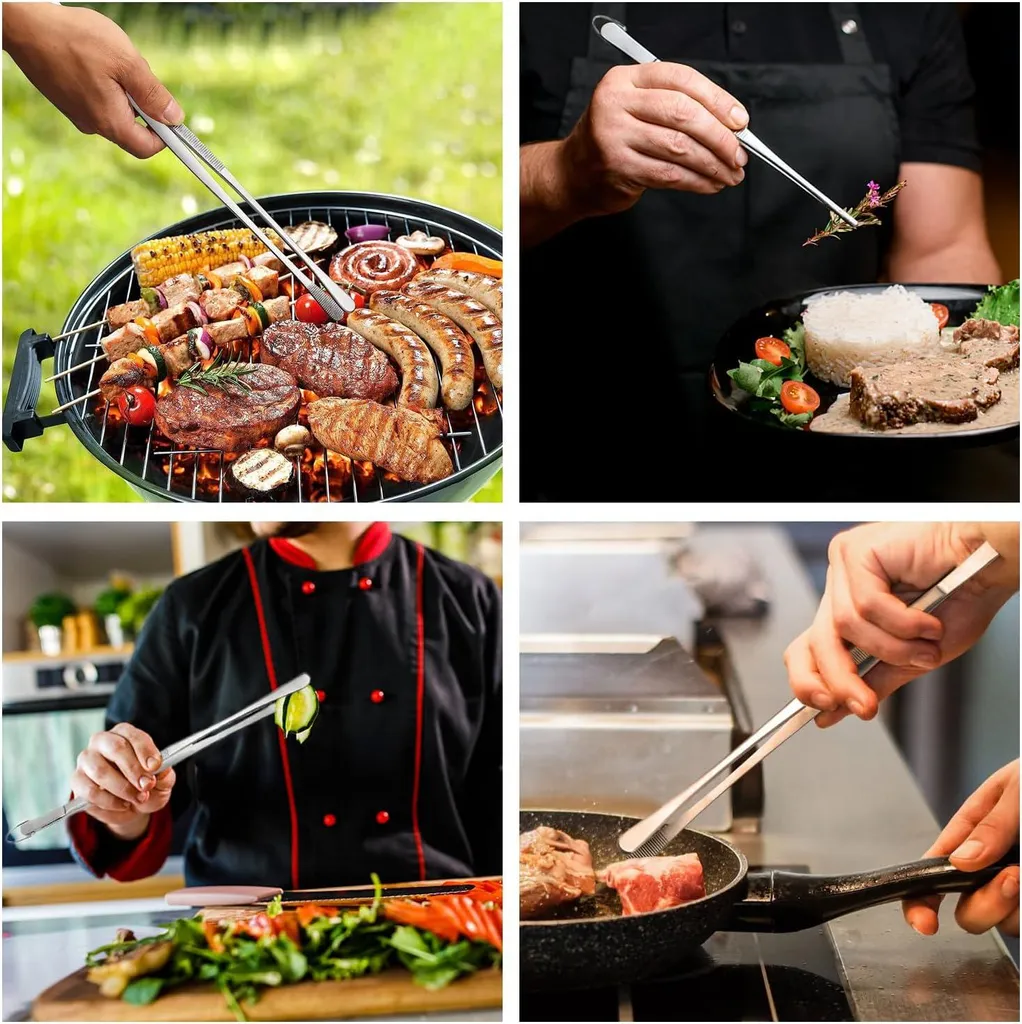Pince de cuisine inox 30 cm argentée haute résistance - Pack de 2 unités