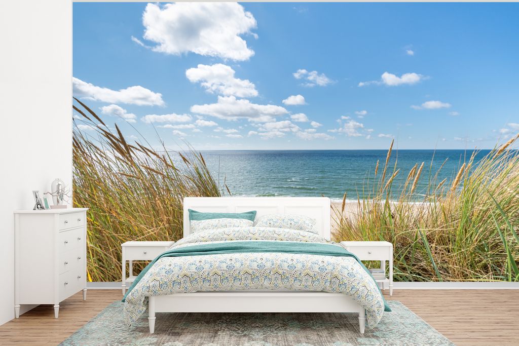 MuchoWow Fototapete für Wohnzimmer oder Schlafzimmer Wandtapete Vinyl Motivtapete Düne - Gras - Meer - Strand - 320x240 cm - Tapeten