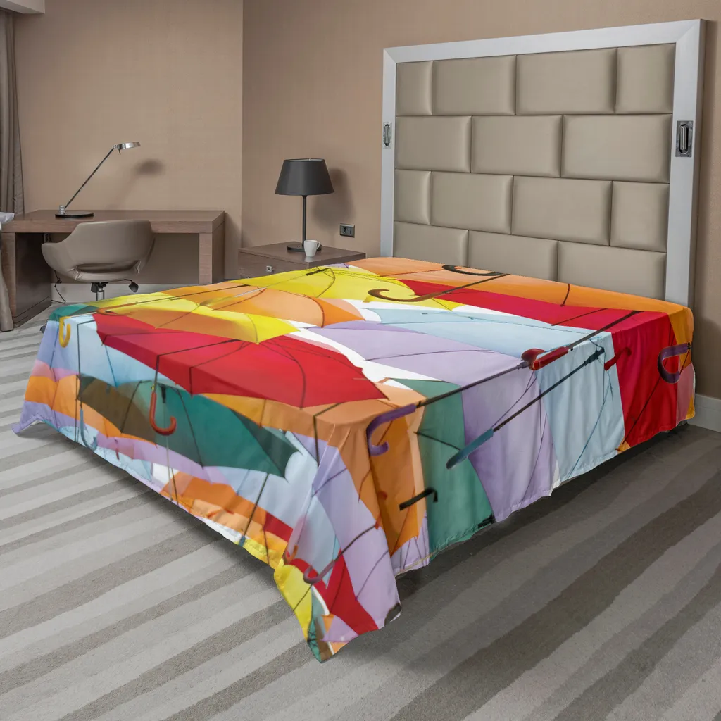 Drap de lit plat ABAKUHAUS 260x228 cm aux motifs parapluies colorés