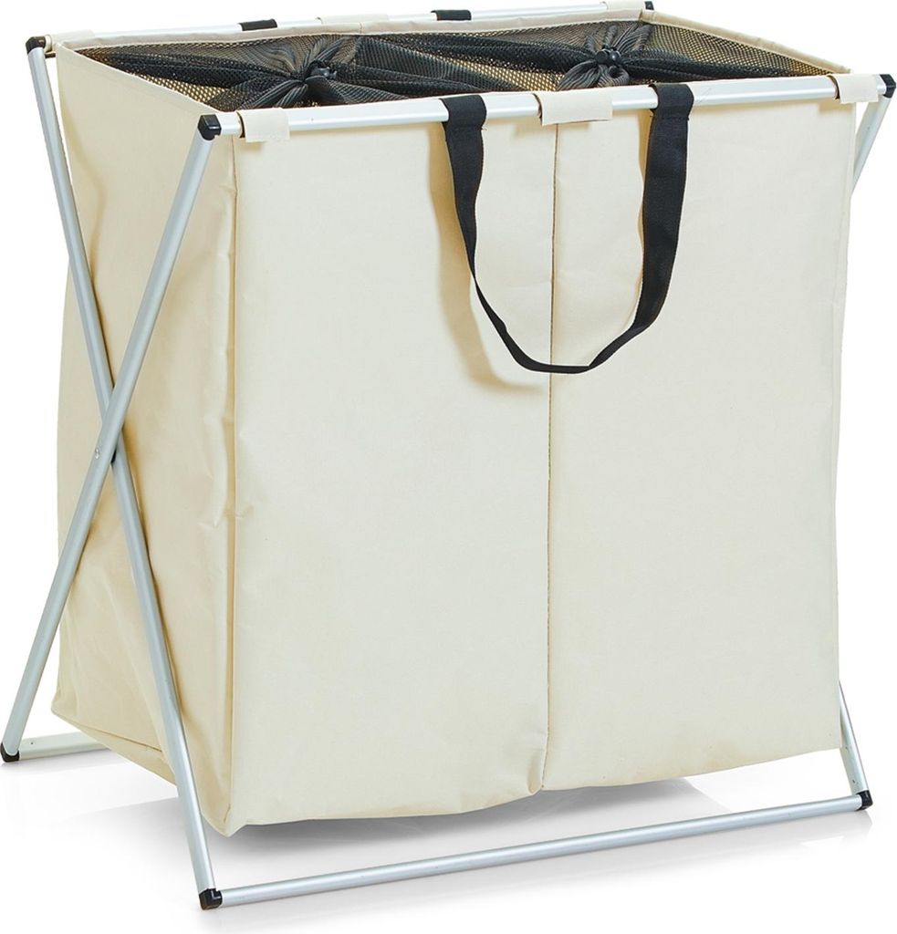 Zeller Wäschesammler, 2-fach, Polyester/Alu, beige 59x38x57