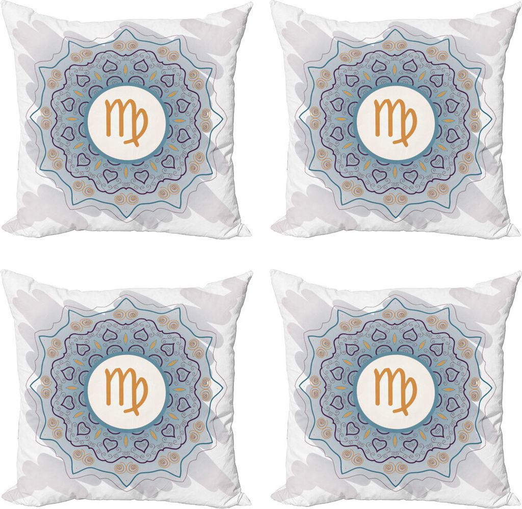 ABAKUHAUS Sternzeichen Jungfrau Kissenbezug Set (4 Stück), Karma und Mandalas, Moderner Doppelseitiger Digitaldruck, 60 cm x 60 cm, Mehrfarbig