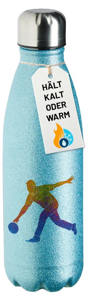 Huuraa Trinkflasche Bowling bunte Silhouette 500ml Blue Edelstahl Wasserflasche Trinkflasche Geschenkidee
