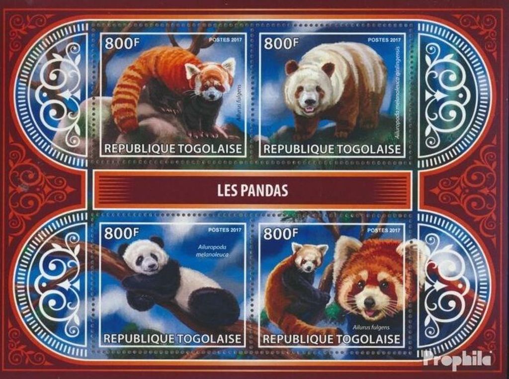 Briefmarken Togo 2017 Mi 8321-8324 Kleinbogen (kompl. Ausgabe) postfrisch Pandas