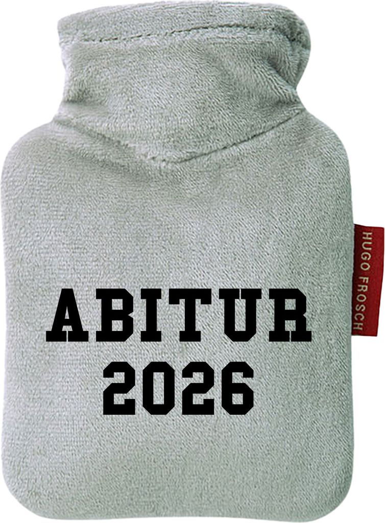 Huuraa Mini-Wärmflasche Abitur 2026 ABI 0,2 Liter Grey Mini Veloursbezug Taschenwärmer Geschenkidee