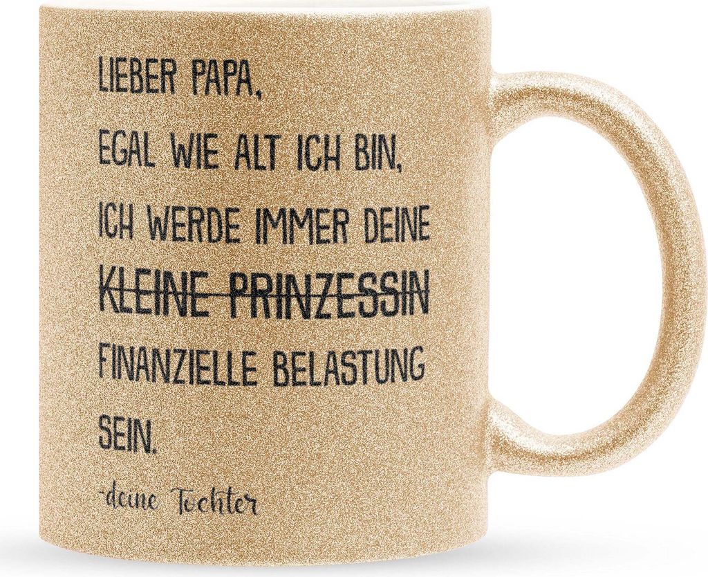 22Feels Glitzertasse Gold Papa Geschenk von Tochter Vatertag Vater Geburtstag Weihnachten Herrentag Kaffeetasse Männer Haferl Geschenkidee Bürotasse
