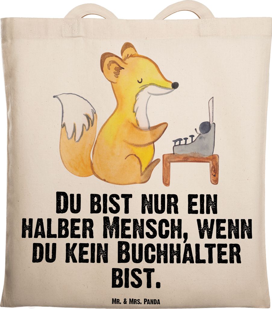 Mr. & Mrs. Panda Tote Bag Buchhalter Herz - Transparent - Geschenk, Jutebeutel, Lustig, Beruf, Schultasche, Shopping Tasche, Laptoptasche, Bürojob...