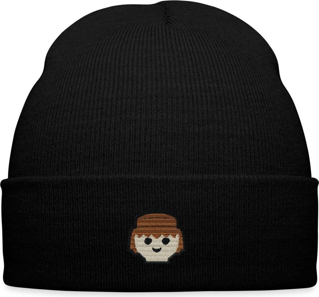 Spreadshirt PLAYMOBIL Figur Porträt Stick Bestickte Wintermütze, One size, Schwarz