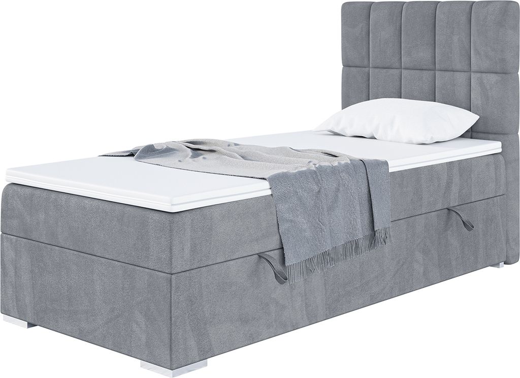 MEBLINI Boxspringbett mit Bettkasten - Gepolstert Einzelbett mit Matratze und Topper - Polsterbett mit Stauraum - Bett mit Kopfteil - Stauraumbett ...
